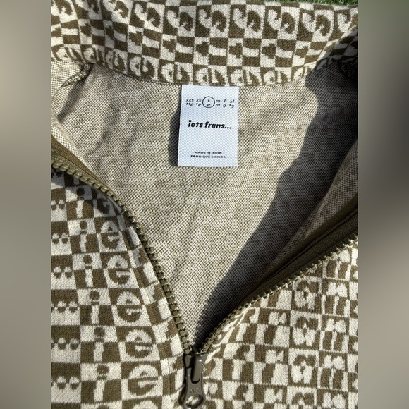Urban outfitters Iets frans green and cream Patterned crop Zip-Up Sweater size S - Picture 4 of 6